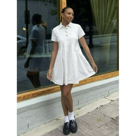 NEW Hill House Rosalind White Jacquard Rhinestone Button Collar Mini Dress LWD - Picture 1 of 11